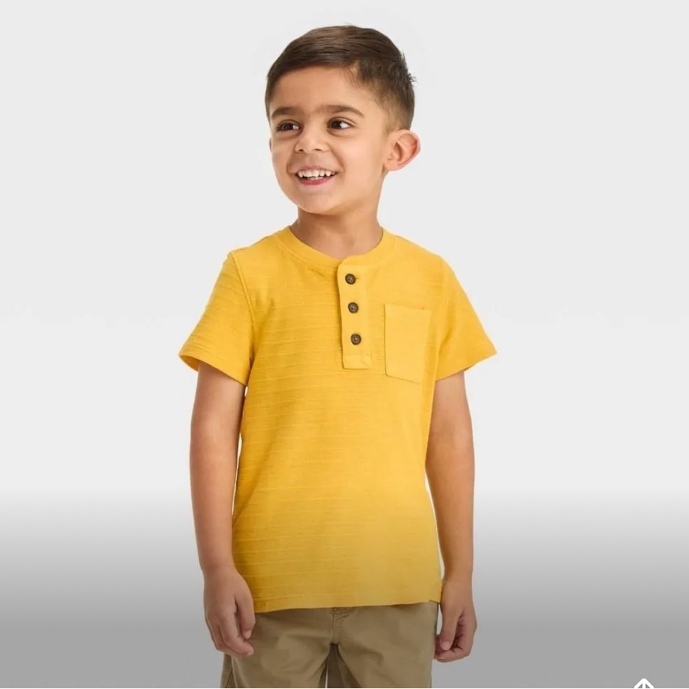 NWT Toddler Boys' Short Sleeve Henley T-Shirt - Cat & Jack™ Yellow Mustard Sz 5T